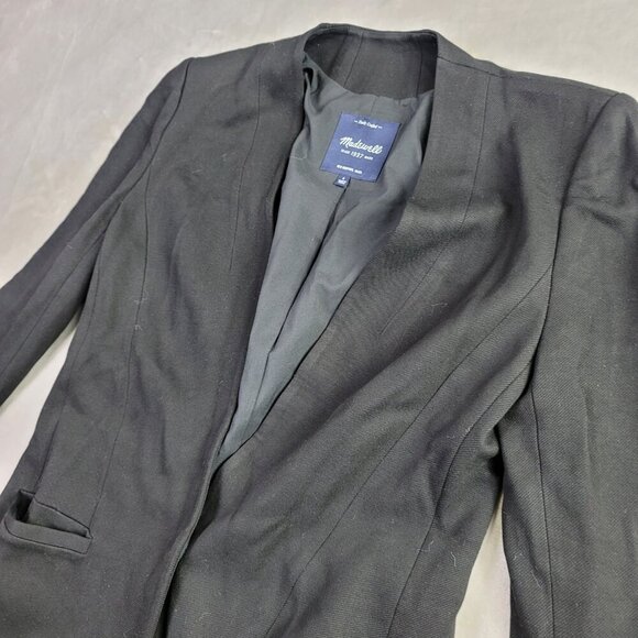 Madewell Black Venice Boyfriend Women's Long Line Button Blazer Coat | Size 4 - Picture 3 of 8
